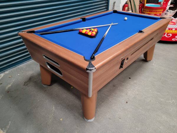 Blackball light walnut silver accent 6x3 electronic pool table blue cover